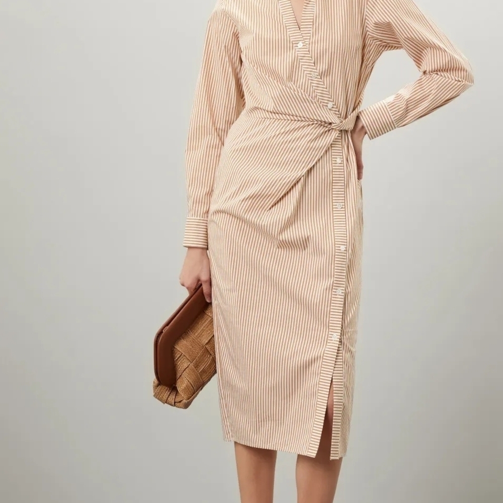 Striped Beige Veronica Beard Wrap Dress
